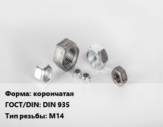 Гайка корончатая DIN 935 М14, упаковка 10 шт цена от 3310 Тг / кг, где купить, условия доставки в Шымкенте и Южно-Казахстанской области